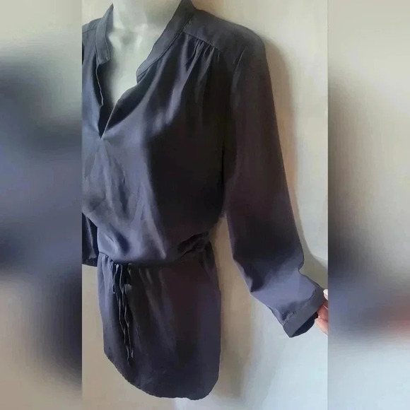 SIZE SMALL Tinley Road Silky Split-Neck Smocked Waist Drawstring Dress, Blue - Picture 9 of 10